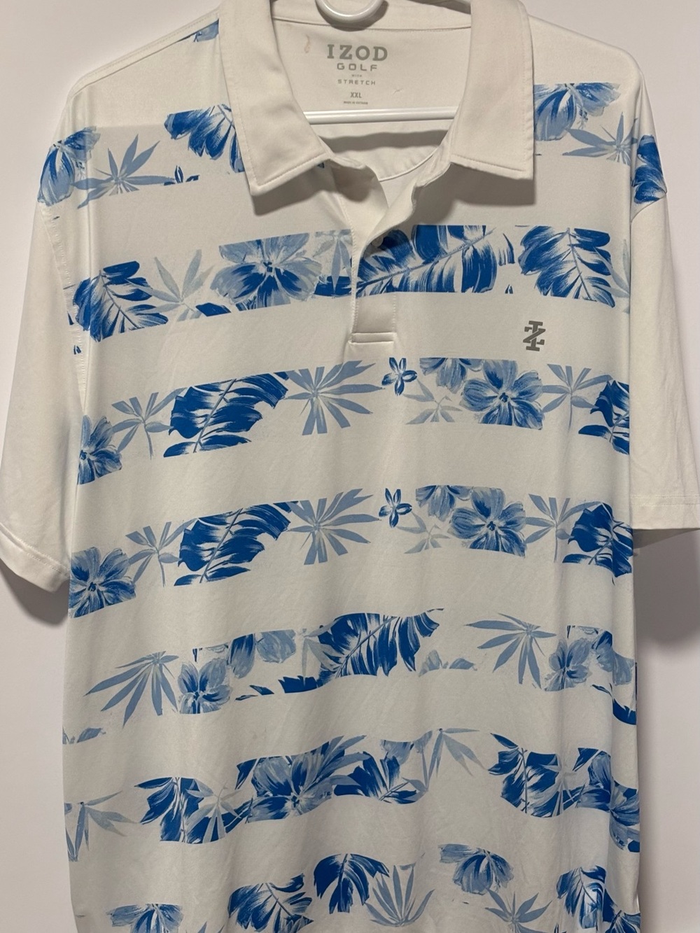 Izod White Polo with Blue Floral Stripe Print